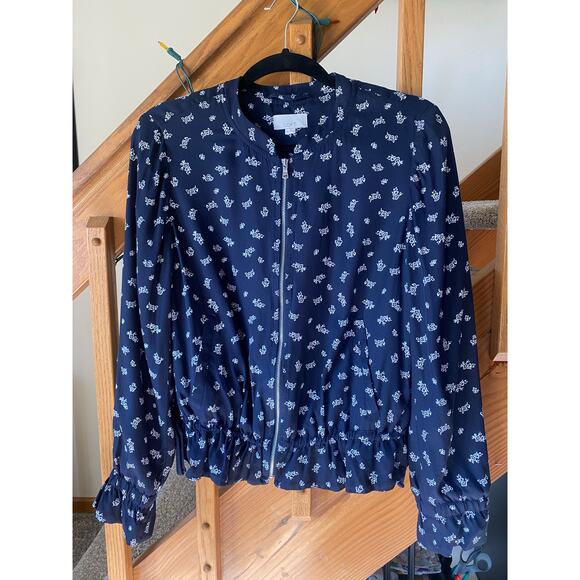 LOFT Jackets & Blazers - Loft blue and white floral zip jacket